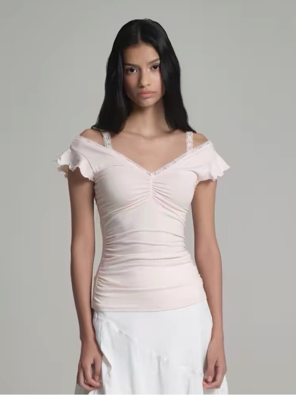 Baby Pink Balletcore Lace Off-Shoulder Top 🎀